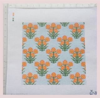 Orange Marigold Motif Block Print Canvas by Princess of Whales (thumbnail)