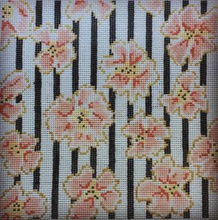 The Plum Stitchery Coral and Gold Flowers Needlepoint Canvas by The Plum Stitchery (thumbnail)