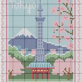Tokyo 18 Mesh Travel Stamp Needlepoint Canvas by Stitch Style Needlepoint (thumbnail)