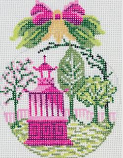 M-KAH 53-18 Pink Buds Over Garden Folly by Kelly Clark Needlepoint (Colonial Needle) (thumbnail)