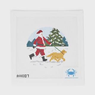 Sporty Santa Dog Walking Golden Retriever by Ann Kaye Studio (thumbnail)