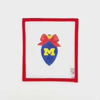 U Michigan Christmas Bow Light Bulb, red bow by Needlepoint by Laura (thumbnail)