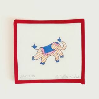 Jilly Walsh Mini Elephant - Orange Stripes with Periwinkle & Pink by Kate Dickerson Needlepoint Collections (thumbnail)