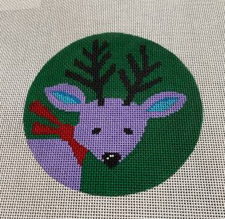 Purple reindeer on green background by Patti Mann (thumbnail)