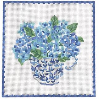 Single Blue & White Teacup w/Hydrangeas by Kate Dickerson Needlepoint Collections (thumbnail)