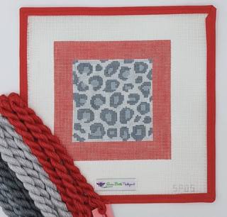 Snow Leopard on Red Border on 10m Beginner Fiber Kit by Susan Battle Needlepoint (thumbnail)