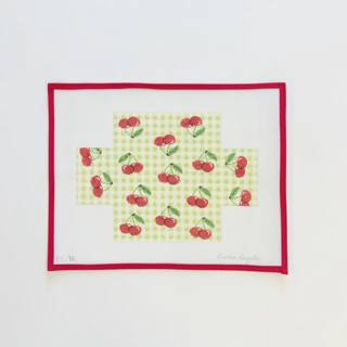 Cherries on Green Gingham Brick by Kristine Kingston (thumbnail)