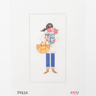 News + Flowers Brunette Girl by Jennifer Vallez Needlepoint (thumbnail)