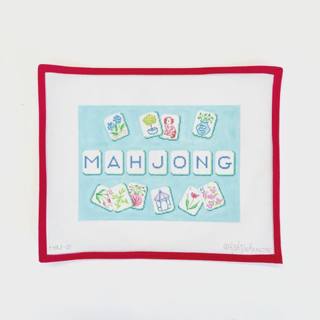 Mahjong Tile Bag - English Country Theme on blue by Kate Dickerson Needlepoint Collections (thumbnail)