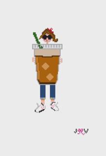 JV168 - Iced Coffee Brunette Girl Needlepoint Canvas by Jennifer Vallez Needlepoint (thumbnail)