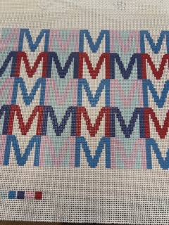 M Letter Clutch Canvas - Blue and Pink by Jeni Sandberg Needlepoint (thumbnail)