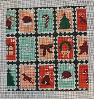 Christmas Stamps Pillow by Mopsey Designs (thumbnail)
