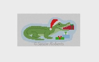 Santa Alligator Ornament by Susan Roberts Needlepoint (thumbnail)