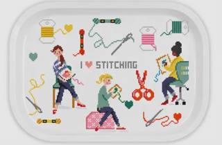 I Love Stitching Magnetic Catch All Tray by Jennifer Vallez Needlepoint (thumbnail)