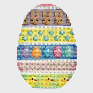NTG TS7443 - Bunnies/Eggs/Chicks Horizontal Striped Egg by Two Sisters Needlepoint (thumbnail)
