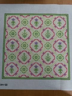 Green Heart Needlepoint: Floral Tile Pattern by Mopsey Designs (thumbnail)
