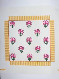 Block Print with Stripe - Pink with Yellow Canvas by Anne Fisher Needlepoint (thumbnail)