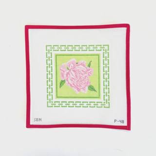 Pink Peony w Green Geometric Border by Susan Battle Needlepoint (thumbnail)