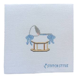 Baby Bassinet with Bows - Blue Canvas by Stitch Style Needlepoint (thumbnail)