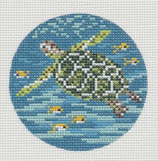 Round ~ Green Sea Turtle 4" Ornament 13 mesh handpainted Needlepoint Canvas by Needle Crossings by Needle Crossings (thumbnail)