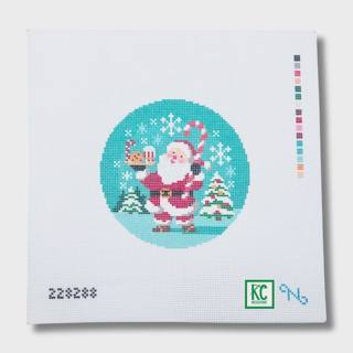 Santa's Snow Globe Round Canvas by Needlepaint (thumbnail)