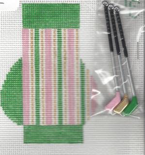 Golf Bag - Green & Pink Stripe by Designing Women (via Canvas Connection) (thumbnail)