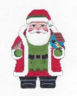Santa ~ Santa Claus with his BIRD FRIENDS handpainted 18 Mesh Needlepoint Canvas Ornament by Susan Roberts by Susan Roberts Needlepoint (thumbnail)