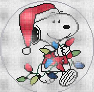 PEANUTS Snoopy in Santa Suit Tangled in Lights by Officially Needlepoint (thumbnail)