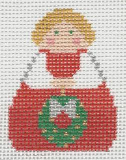 Angel - Red Angel with Green Wreath (Silver) by Stitch-Its (thumbnail)