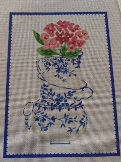 Blue and White Stacked Tea Cups by Kate Dickerson Needlepoint Collections (thumbnail)