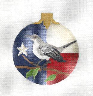 TEXAS ~ TEXAS STATE MOCKINGBIRD handpainted 18 mesh Bird Needlepoint Ornament Canvas by Kelly Clark by Kelly Clark Needlepoint (Colonial Needle) (thumbnail)