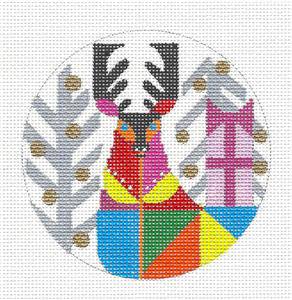 Round ~ Stag Deer in Birch Trees handpainted 4" Rd. Needlepoint Ornament Melissa Prince by Melissa Prince Designs (thumbnail)