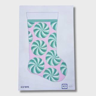 Pink and Green Peppermint Stocking Needlepoint Canvas by KCN Designers (thumbnail)
