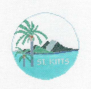 Travel ~ ISLAND of ST. KITTS 4" Rd. handpainted 18 Mesh Needlepoint Canvas by Kathy Schenkel by Kathy Schenkel (thumbnail)