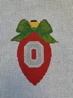 Ohio State Red Christmas Light Bulb - green bow by Needlepoint by Laura (thumbnail)