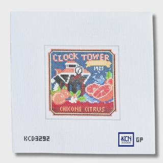 Vintage Orange Label - Clock Tower Needlepoint Canvas by KCN Designers (thumbnail)