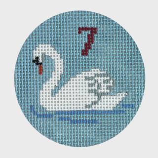 Twelve Days, 7 Swans Swimming, 2.5" Round by Susan Roberts Needlepoint (thumbnail)